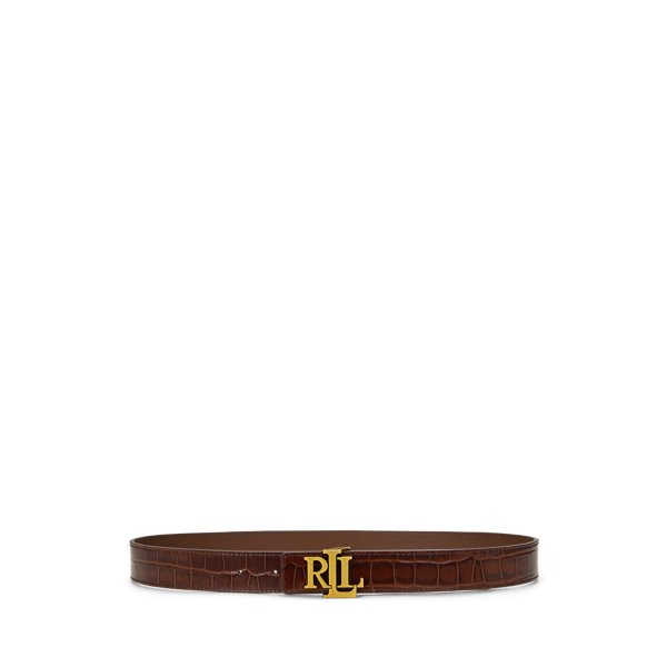 Dark Mahogany Logo Reversible Crocodile-Embossed Belt Lauren 1