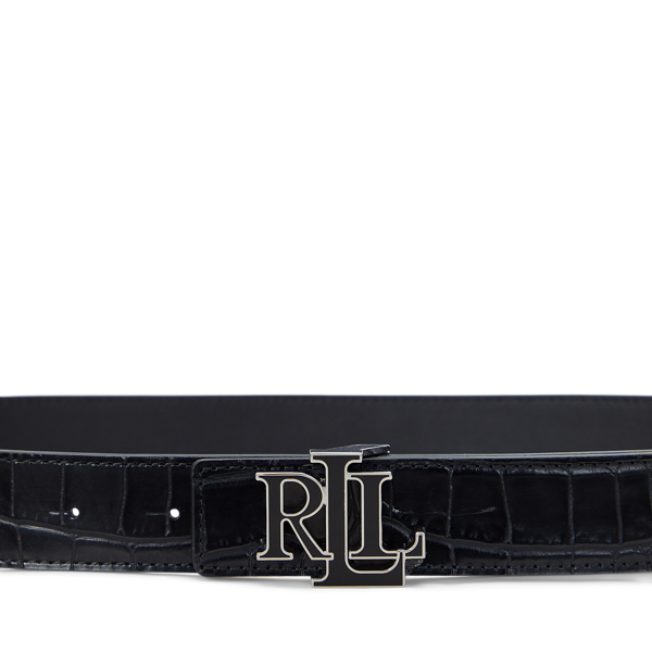 Black Logo Reversible Crocodile-Embossed Belt Lauren 2