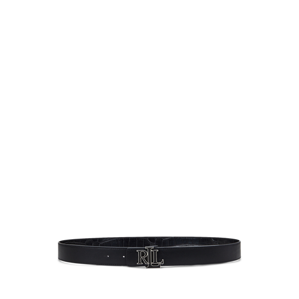 Black Logo Reversible Crocodile-Embossed Belt Lauren 3