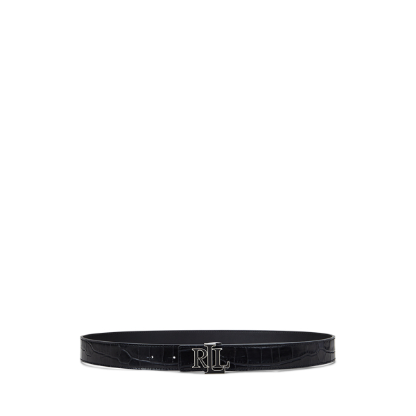 Logo Reversible Crocodile-Embossed Belt