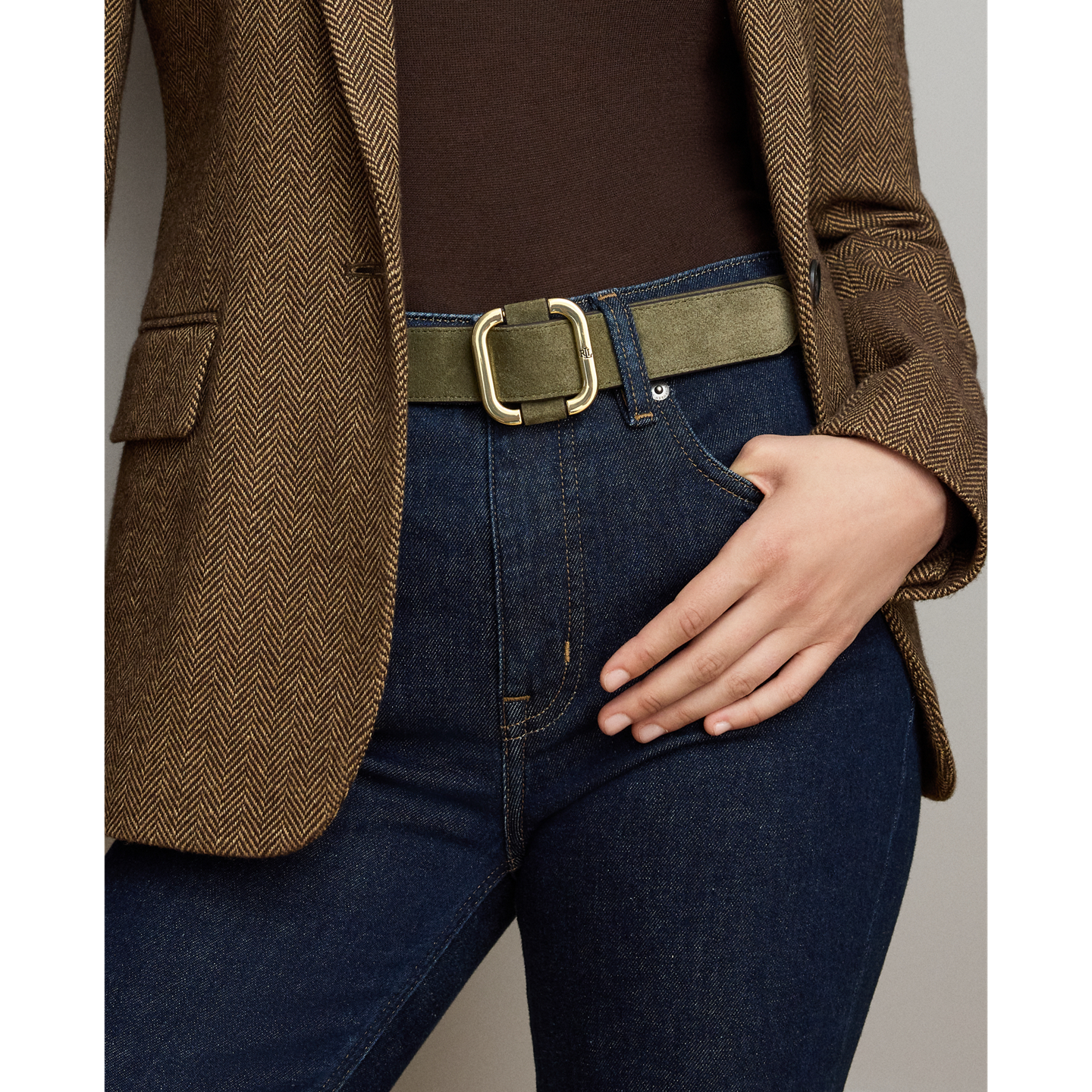 Женский ремень Ralph Lauren Slide-Buckle Suede, цвет: Зелёный — фото 2