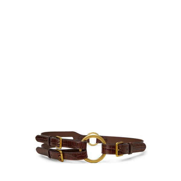 Tri-Strap O-Ring Crocodile-Embossed Belt