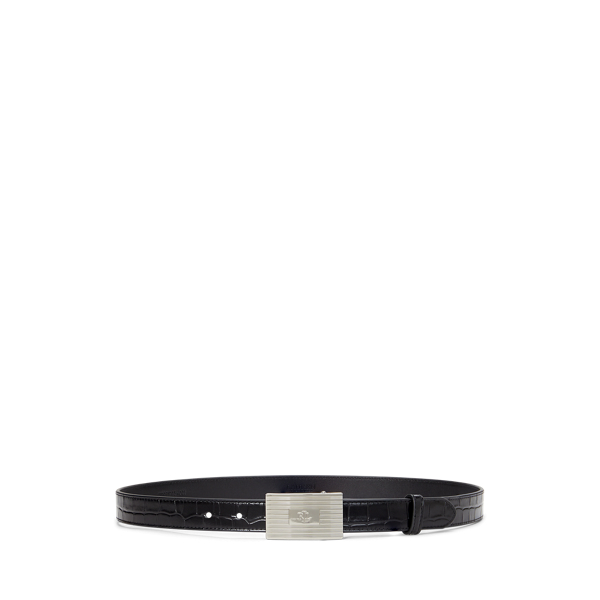 Black Engine-Turned Croc-Embossed Leather Belt Lauren 1