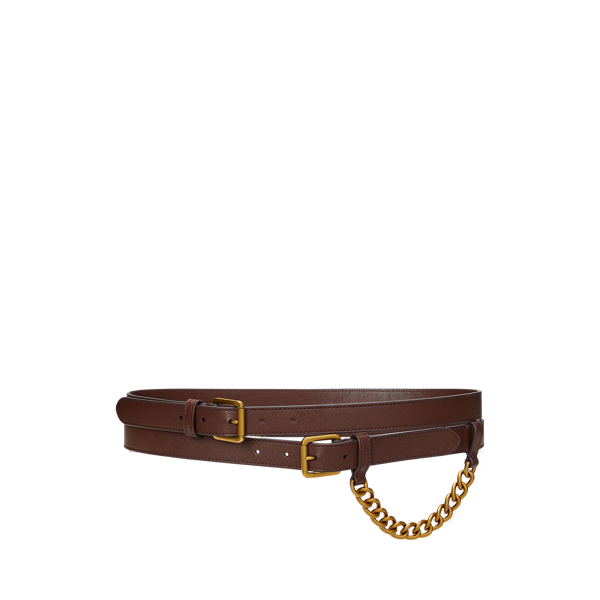 Dark Mahogany Leather Double-Wrap Chain Belt Lauren 1