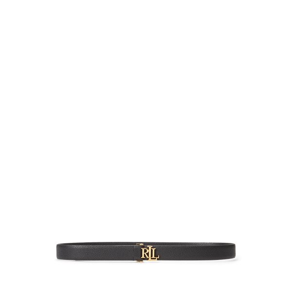 Logo Pebbled Leather Skinny Belt