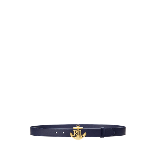 Refined Navy Anchor-Logo Leather Skinny Belt Lauren 1