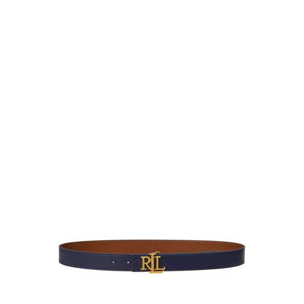 Refined Navy/Lauren Tan Logo Reversible Pebbled Leather Belt Lauren 1