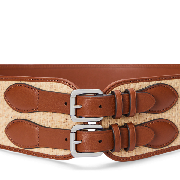 LAUREN RALPH LAUREN/ワイド ラフィアレザー ベルト ラフィア & レザー ダブルバックル ワイド ベルト | ラルフ