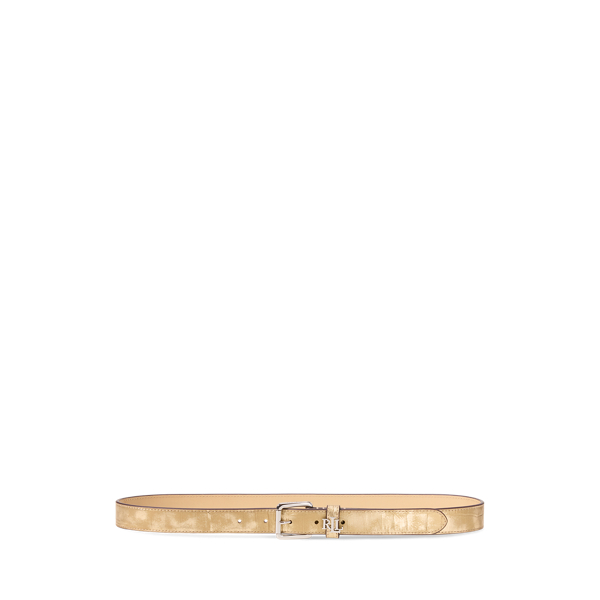 Platinum Logo-Keeper Metallic Leather Skinny Belt Lauren 1