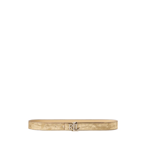 Platinum/Sand Dune Logo Reversible Metallic Embossed Belt Lauren 1