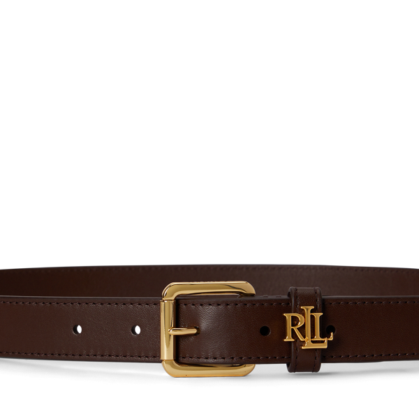 Cintura in pelle con logo sul passante Lauren in Marrone castagna 2