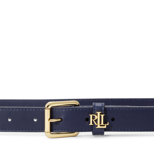 Refined Navy Logo-Keeper Leather Skinny Belt Lauren 2