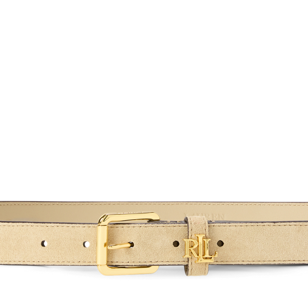 Schmaler Wildlederg&uuml;rtel mit Logo Lauren in Birkenbraun 2