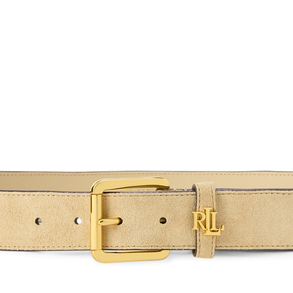 Wildlederg&uuml;rtel mit Logoschlaufe Lauren in Birkenbraun 2