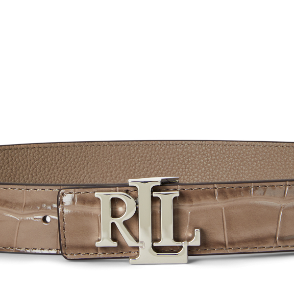 Ceinture réversible logo en cuir gaufré Lauren en Marron taupe/Marron taupe 2