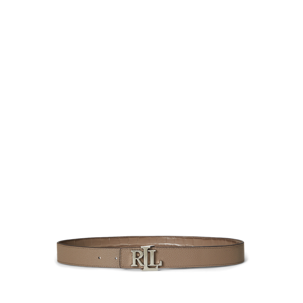 Ceinture réversible logo en cuir gaufré Lauren en Marron taupe/Marron taupe 3