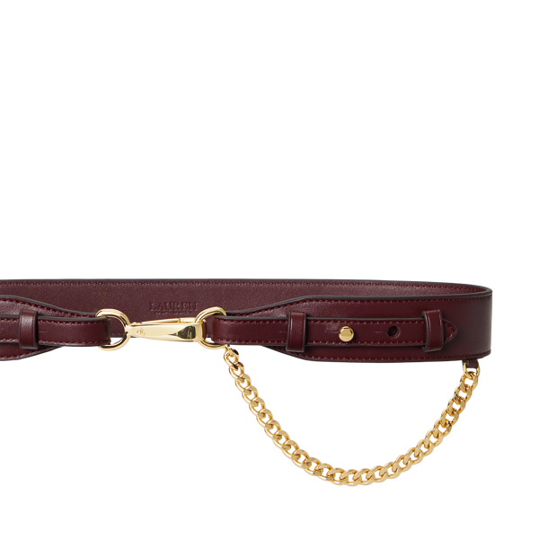 Dark Garnet Chain-Trim Leather Dog-Clip Belt Lauren 2