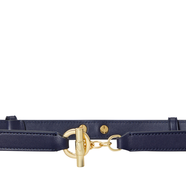 Refined Navy Leather Toggle Skinny Belt Lauren 2