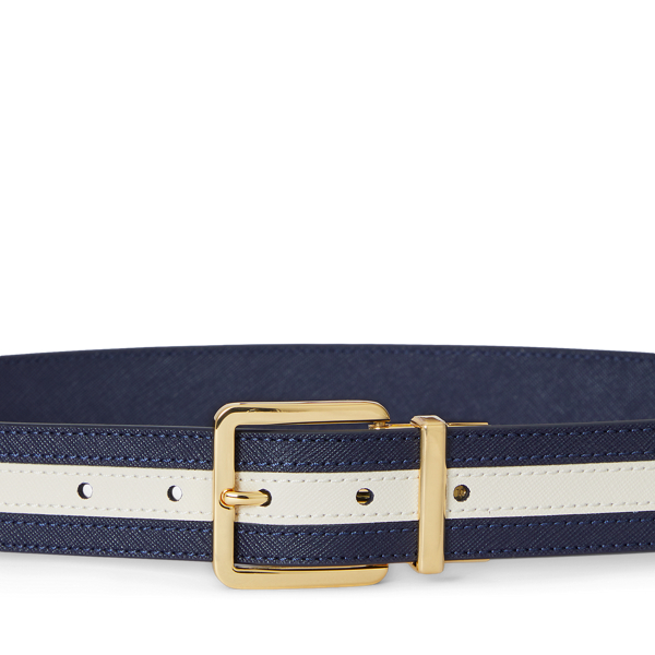 Cintura double-face in pelle bicolore Lauren in Blu navy raf/Bianco delic 2