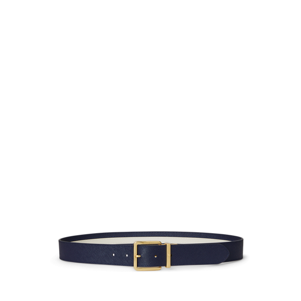 Cintura double-face in pelle bicolore Lauren in Blu navy raf/Bianco delic 3