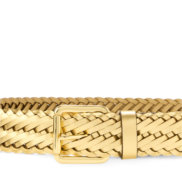 Geflochtener Metallic-Lederg&uuml;rtel Lauren in Modernes Gold 2