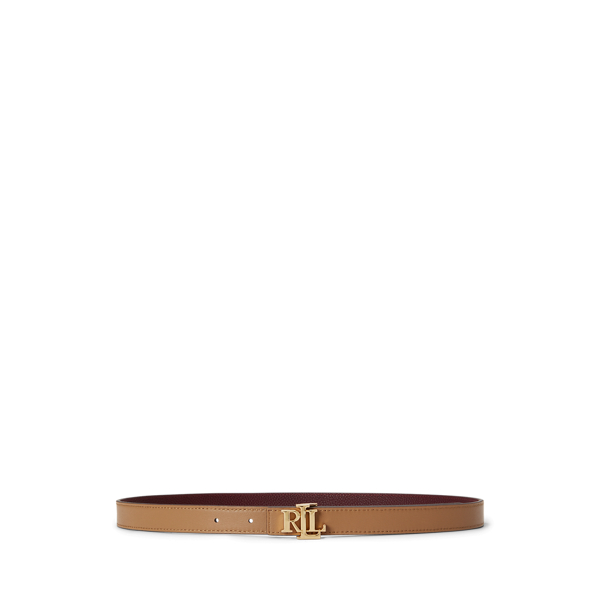Dark Garnet/Camel Logo Reversible Leather Skinny Belt Lauren 2