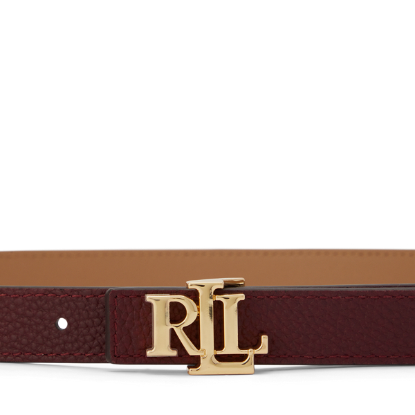 Dark Garnet/Camel Logo Reversible Leather Skinny Belt Lauren 3