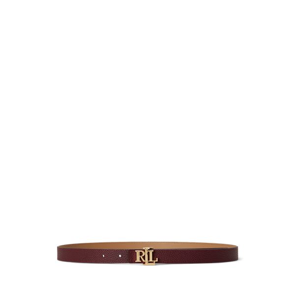 Dark Garnet/Camel Logo Reversible Leather Skinny Belt Lauren 1