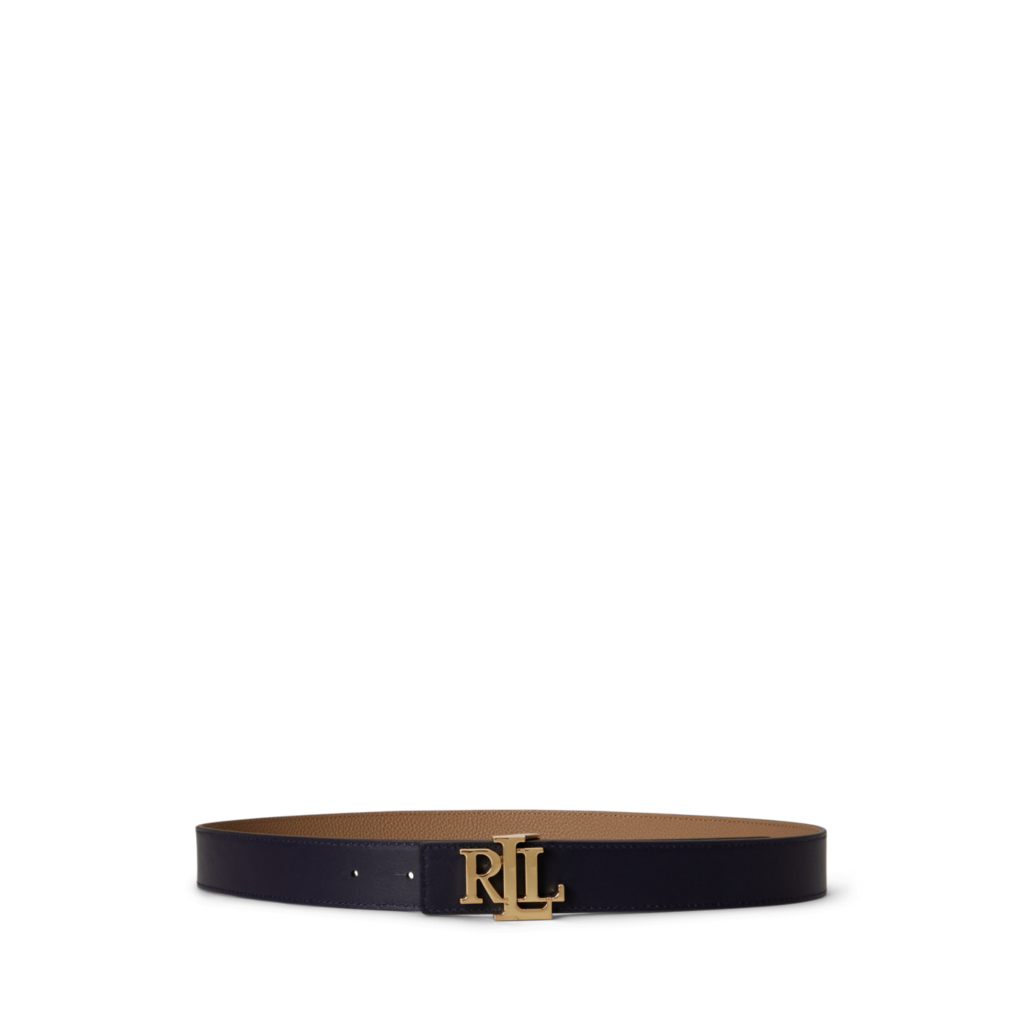 Женский ремень Ralph Lauren Logo Reversible Pebbled Leather, цвет: Верблюжий / Тёмно-синий — фото 1