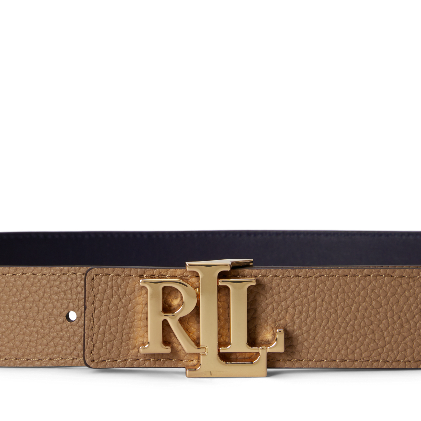 Женский ремень Ralph Lauren Logo Reversible Pebbled Leather, цвет: Верблюжий / Тёмно-синий — фото 2