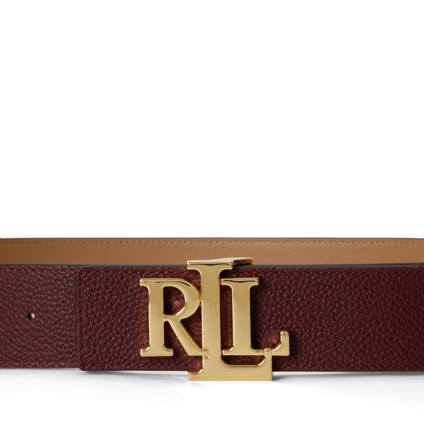 Женский ремень Ralph Lauren Logo Reversible Leather Wide, цвет: Гранатовый / Верблюжий — фото 2