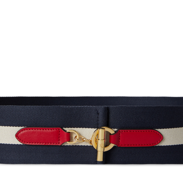 Navy/White/Festive Red Wide Striped Webbed Toggle Belt Lauren 2