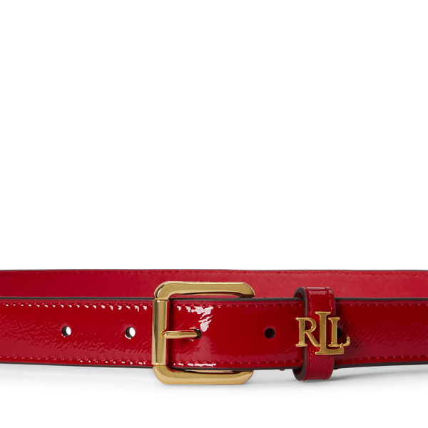 Schmaler Lacklederg&uuml;rtel mit Logo Lauren in Festliches Rot 2