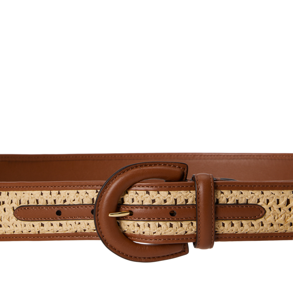 Stroh-Leder-G&uuml;rtel mit Halbmondschnalle Lauren in Natur/Lauren-Sandbraun 2