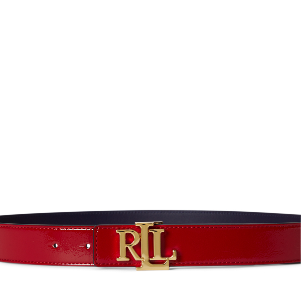 Festive Red/Refined Navy Reversible Patent Leather Logo Belt Lauren 2