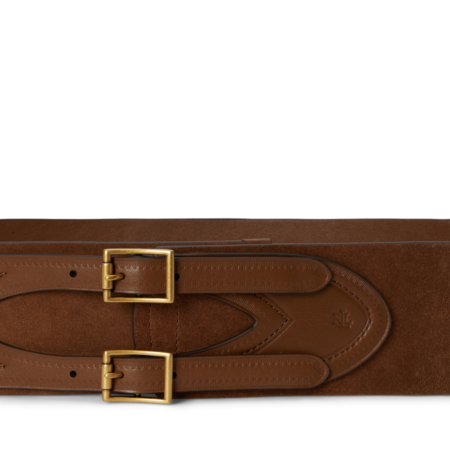 Женский ремень Lauren Ralph Lauren Suede & Leather Double-Buckle Wide, цвет: Светлый табачный — фото 1