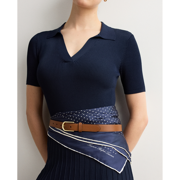 Lauren Tan Rounded-Buckle Leather Skinny Belt Lauren 3