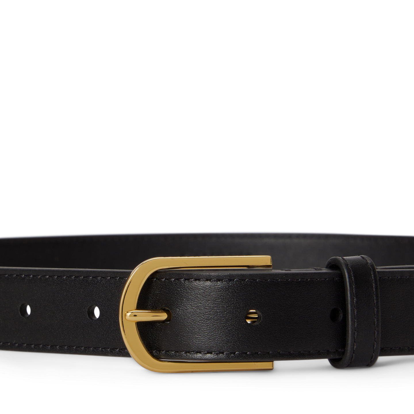 Женский ремень Ralph Lauren Rounded-Buckle Leather Skinny, цвет: Чёрный — фото 1