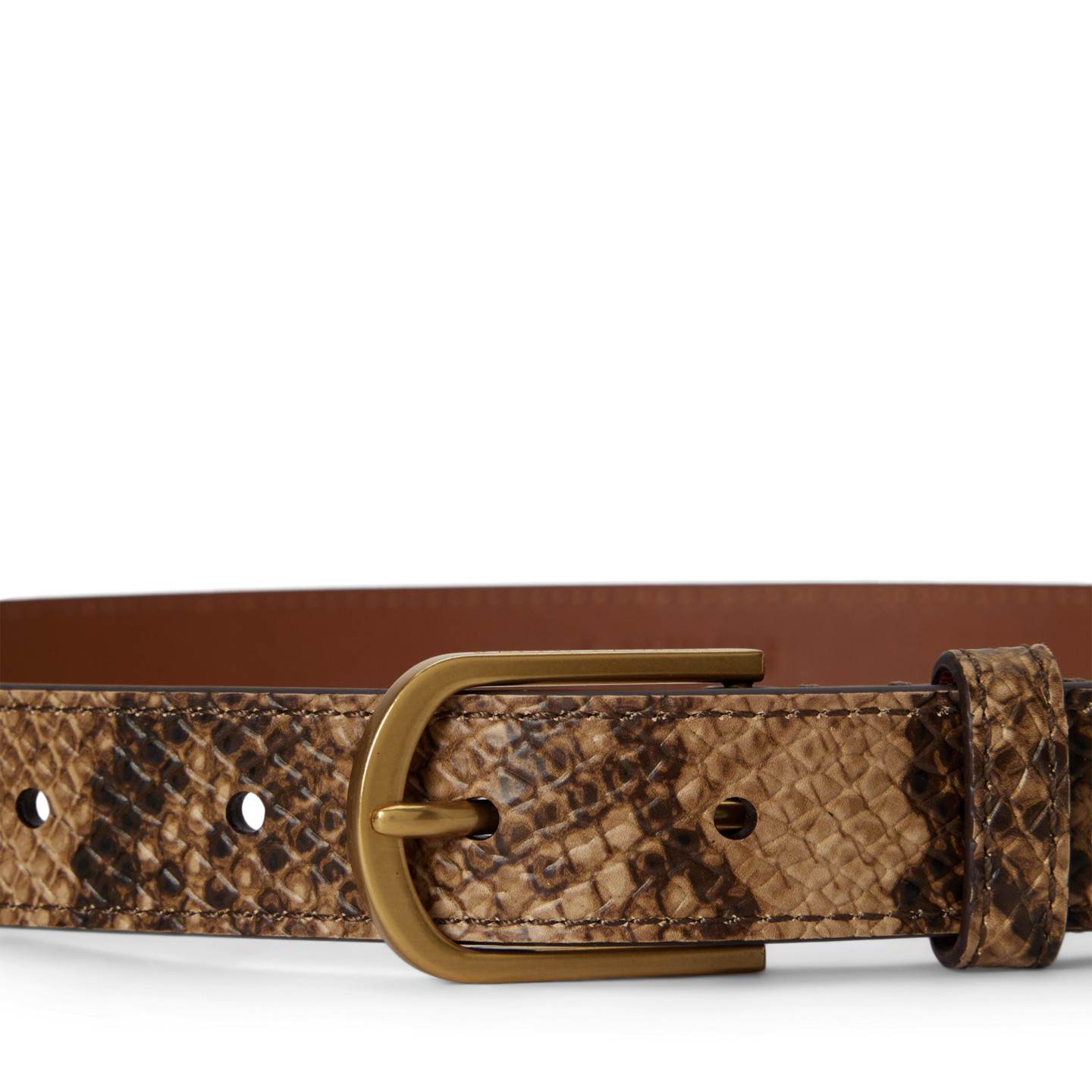Женский ремень Ralph Lauren Rounded-Buckle Embossed Skinny, цвет: Рыжевато-коричневый разноцветный — фото 1