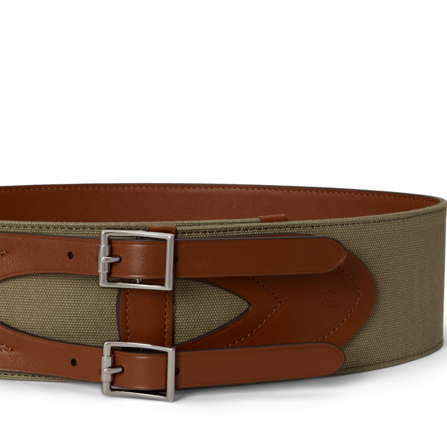 Женский ремень Ralph Lauren Canvas & Leather Double-Buckle Wide, цвет: Рыжевато-коричневый — фото 1
