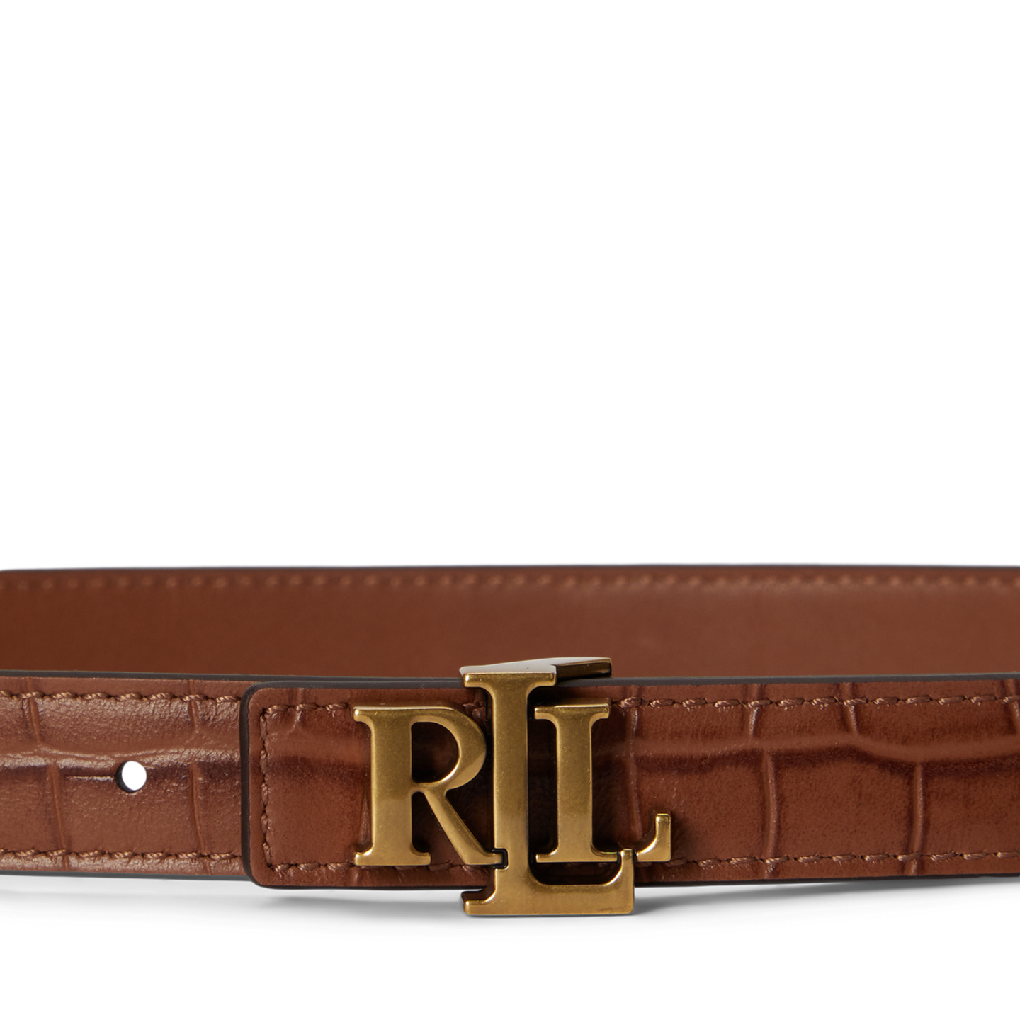 Женский ремень Ralph Lauren Logo Reversible Embossed Skinny, цвет: Рыжевато-коричневый — фото 1