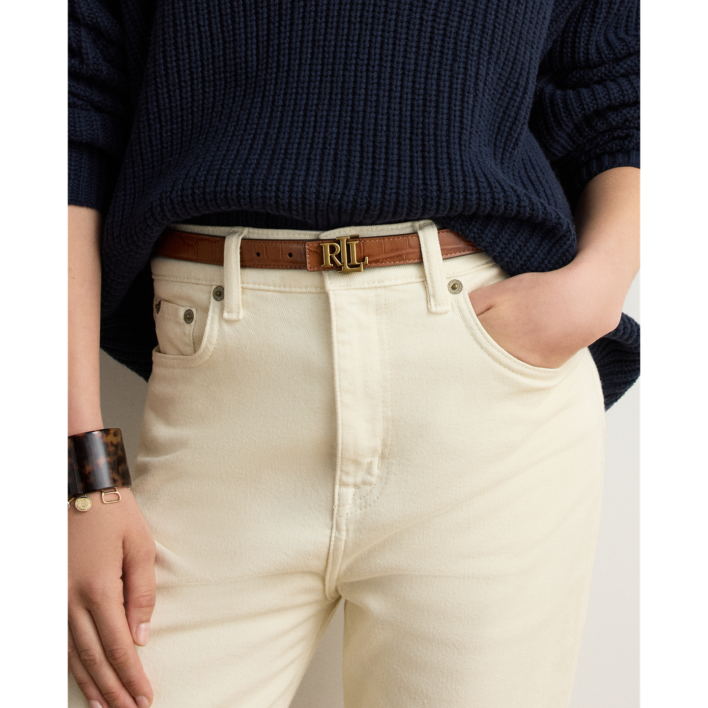 Женский ремень Ralph Lauren Logo Reversible Embossed Skinny, цвет: Рыжевато-коричневый — фото 2