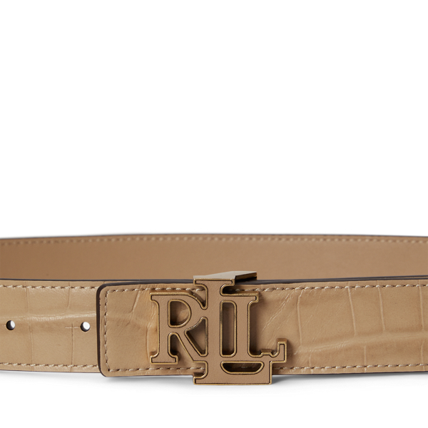 Tan/Tan Logo Reversible Croc-Embossed Belt Lauren 2