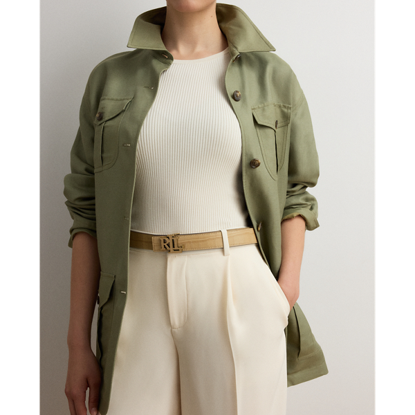 Tan/Tan Logo Reversible Croc-Embossed Belt Lauren 4