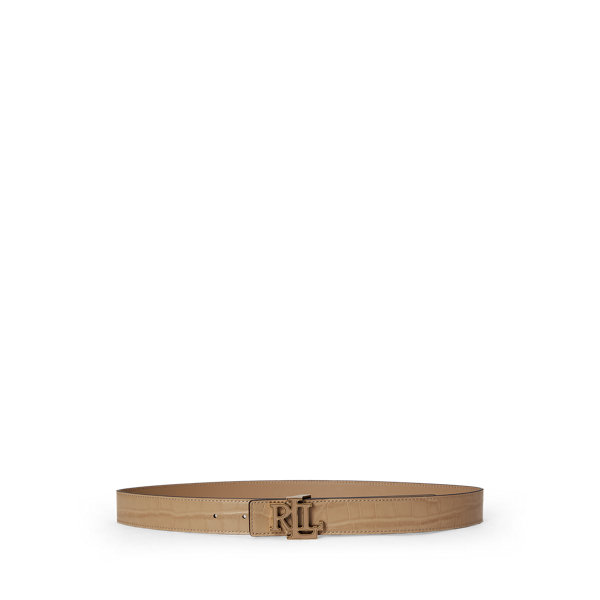 Tan/Tan Logo Reversible Croc-Embossed Belt Lauren 1