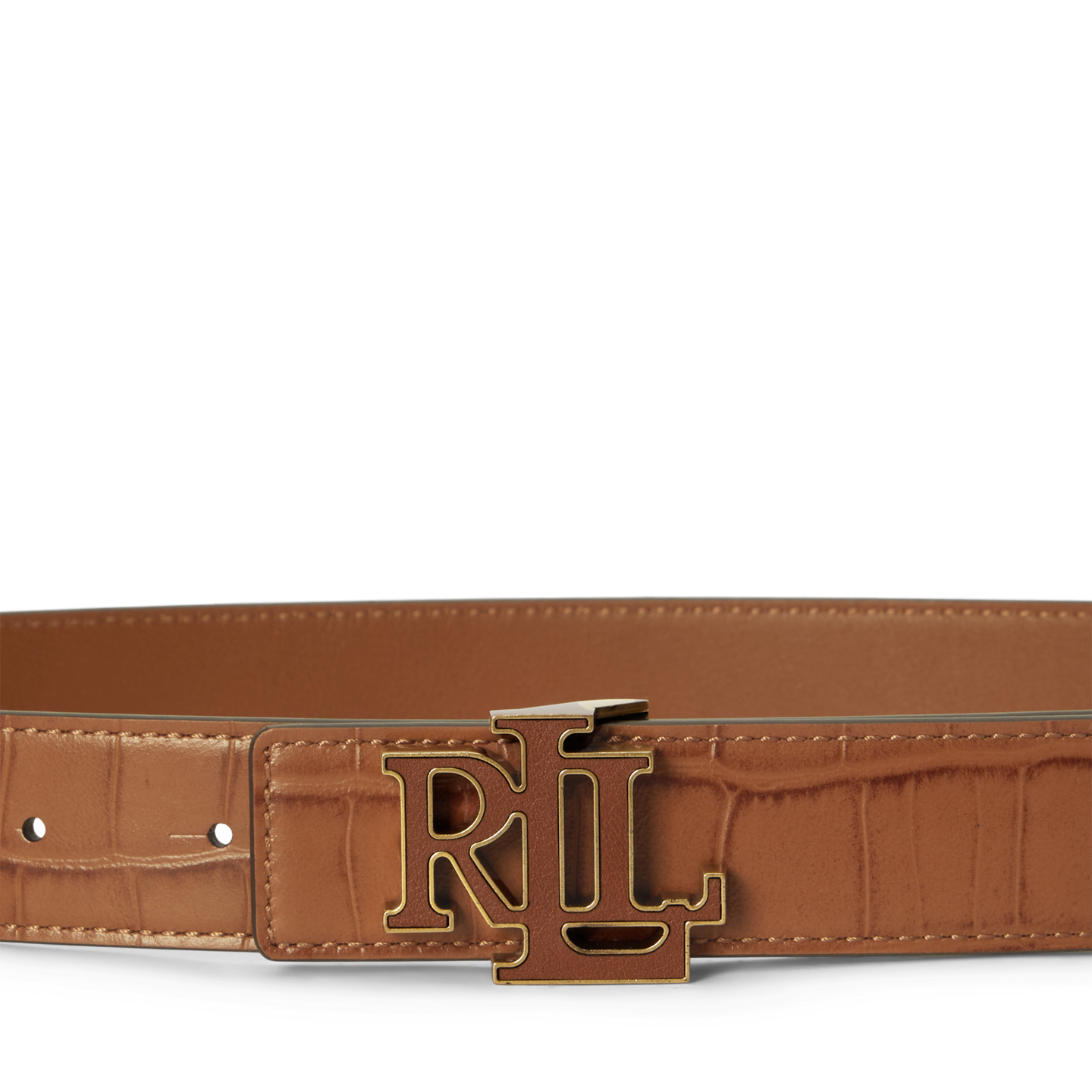 Женский ремень Ralph Lauren Logo Reversible Croc-Embossed, цвет: Рыжевато-коричневый — фото 1