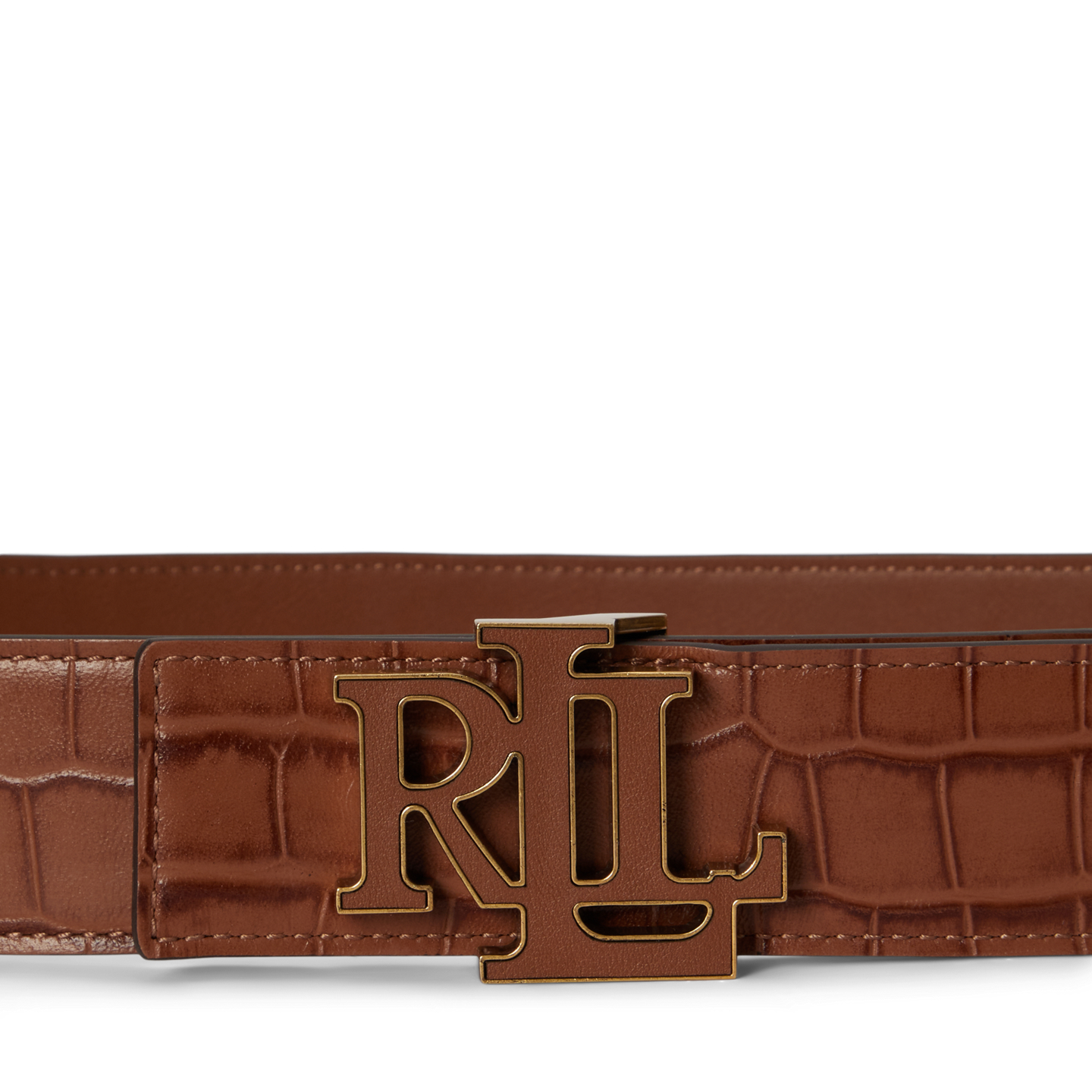 Женский ремень Ralph Lauren Logo Reversible Croc-Embossed Wide, цвет: Рыжевато-коричневый — фото 1