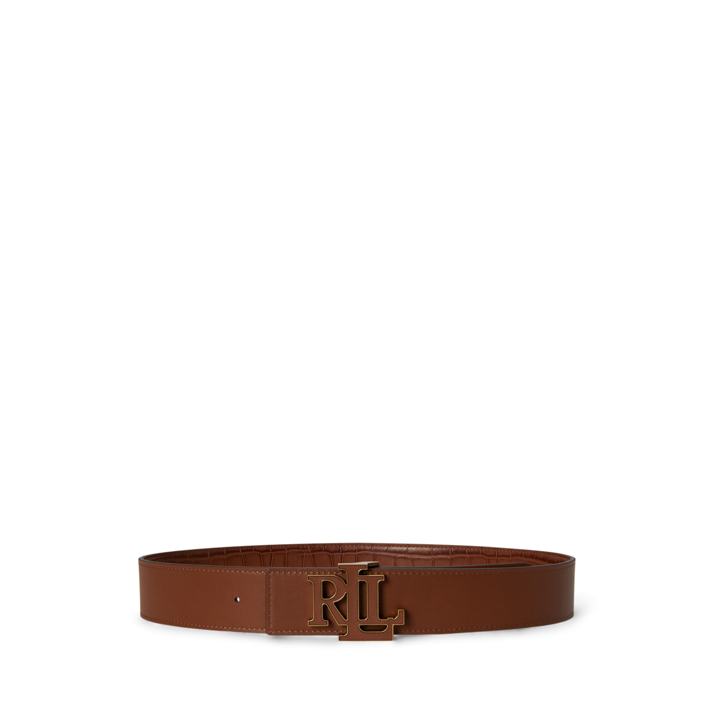 Женский ремень Ralph Lauren Logo Reversible Croc-Embossed Wide, цвет: Рыжевато-коричневый — фото 2