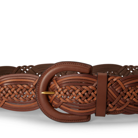 Женский ремень Lauren Ralph Lauren Braided Vachetta Leather Wide, цвет: Рыжевато-коричневый