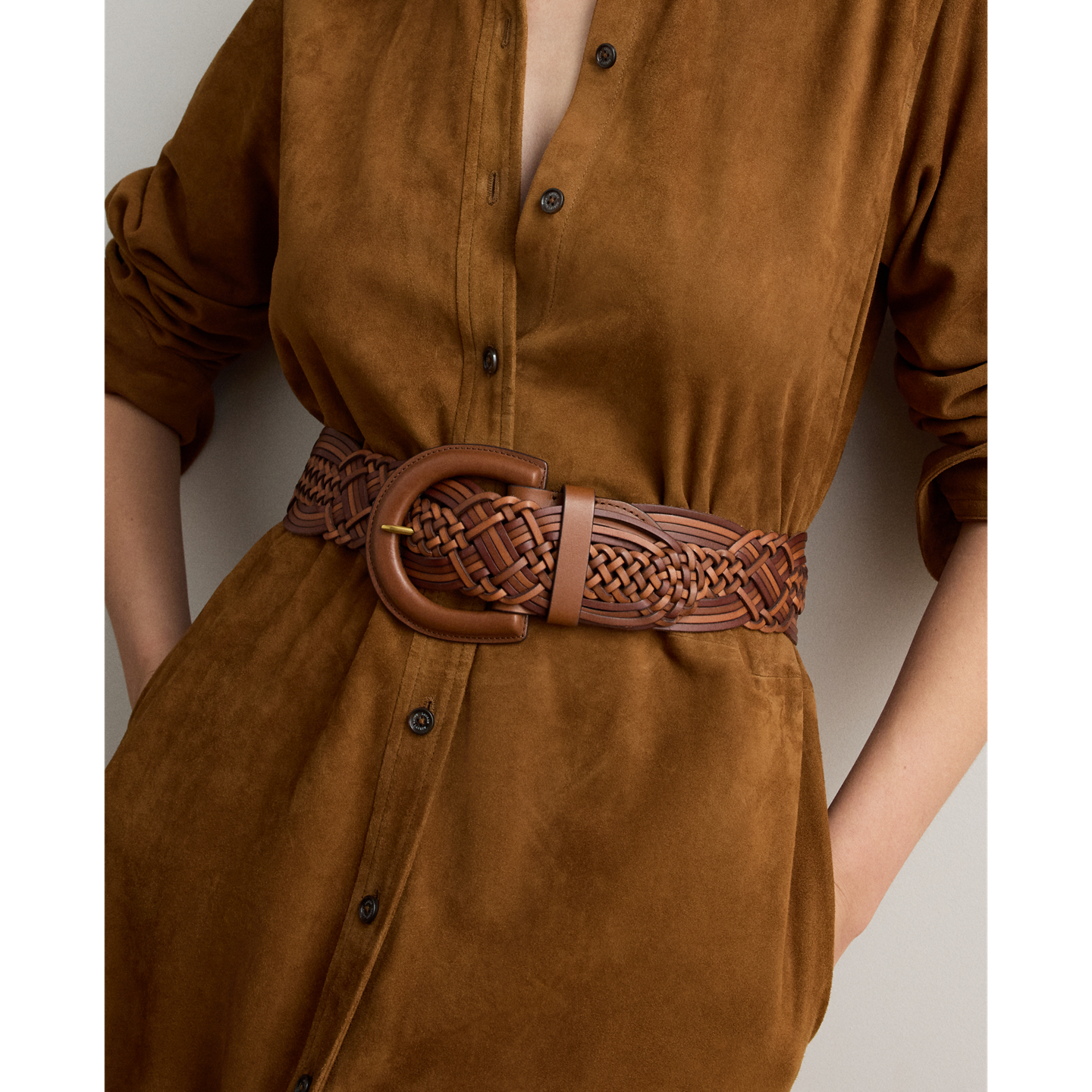Женский ремень Ralph Lauren Braided Vachetta Leather Wide, цвет: Рыжевато-коричневый — фото 2